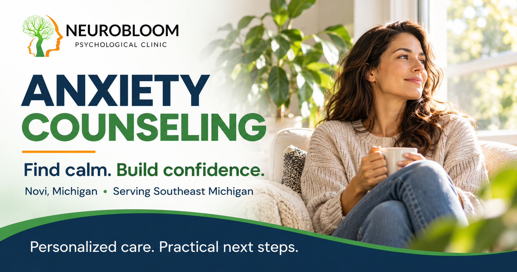 Neurobloom anxiety counseling in Novi, Michigan: Find calm. Build confidence.